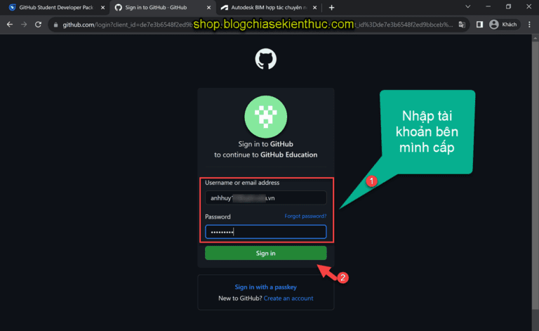 Cách login vào tài khoản GitHub Student Developer Pack